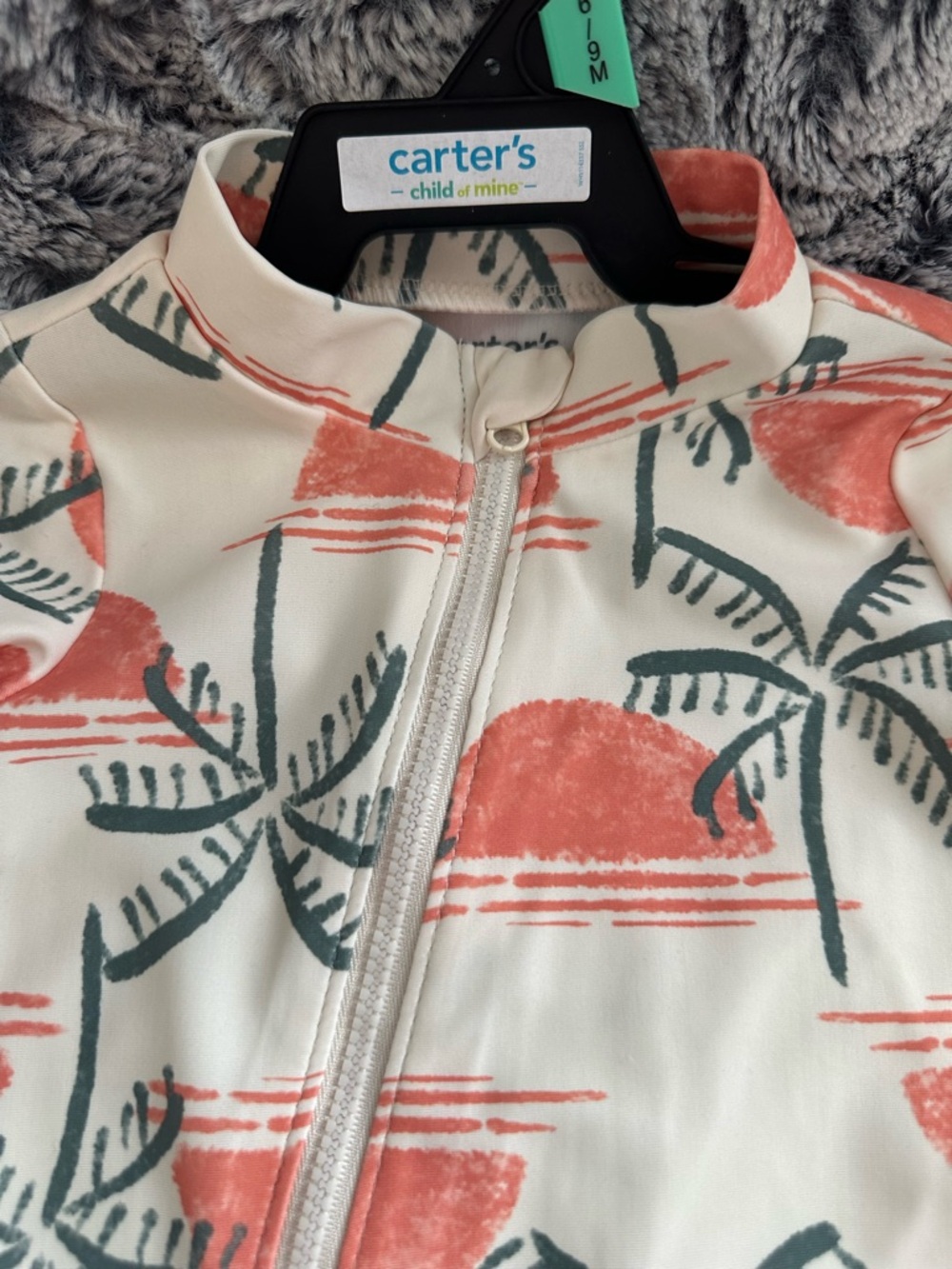 NWTS Carter's Coral Palm Print Kids One-Piece Rash Guard swimsuit Sz 6/9 mos - Picture 2 of 8